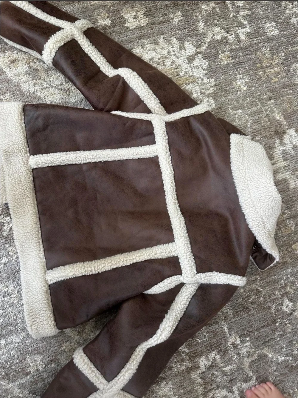 H&M Brown Faux Leather Teddy Jacket with Cream Sherpa Trim